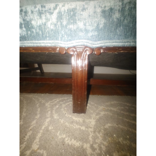 Blue Vintage Down Filled Camelback Sofa - Velvet Silk Upholstery For Sale - Image 8 of 10