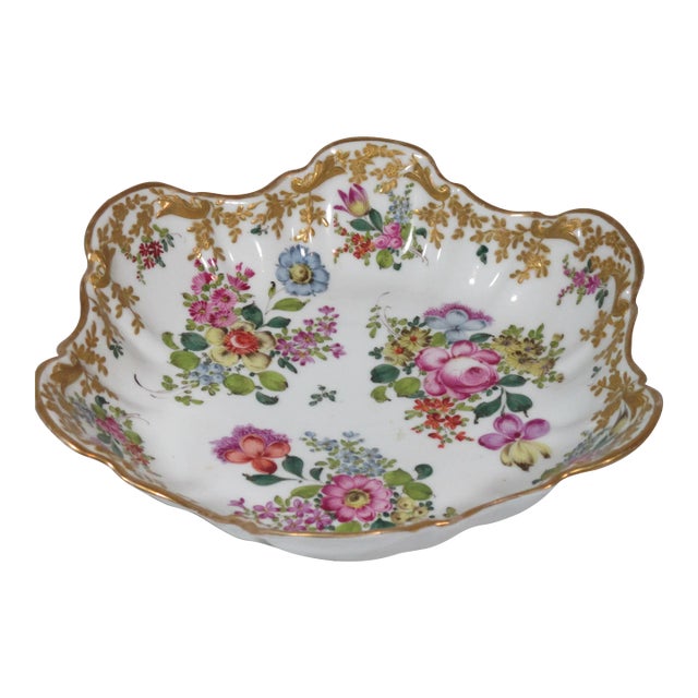 Antique French Porcelain Footed Hand Painted Bowl For Sale