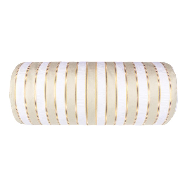 Scalamandre 21" x 7" Piano Stripe Bolster Pillow in Flax For Sale
