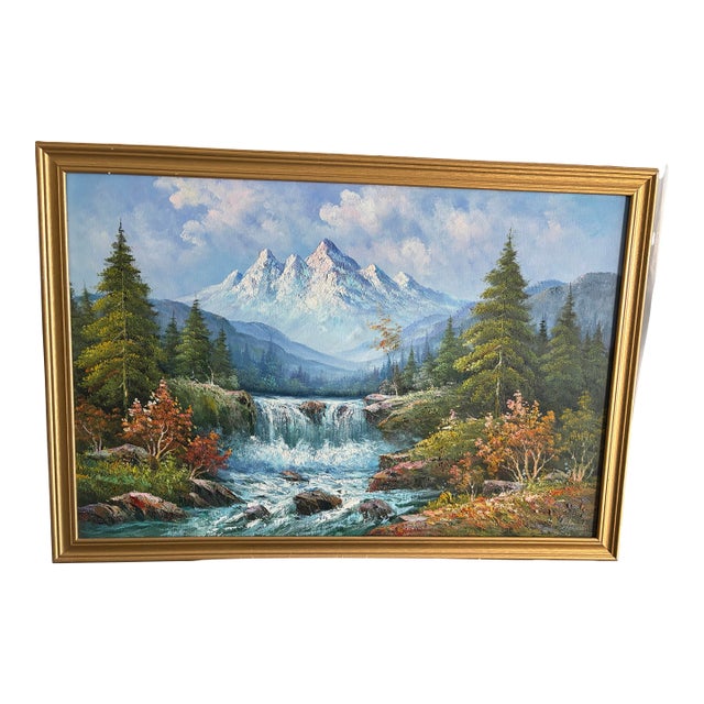 Mid 20th Century Large 39" Vintage W. Chapman Mountain Oil – Heavy Texture For Sale