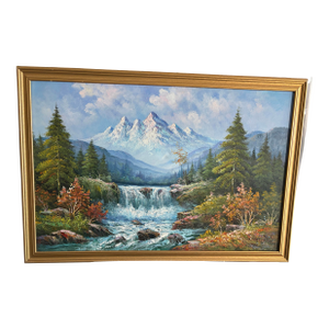 Mid 20th Century Large 39" Vintage W. Chapman Mountain Oil – Heavy Texture