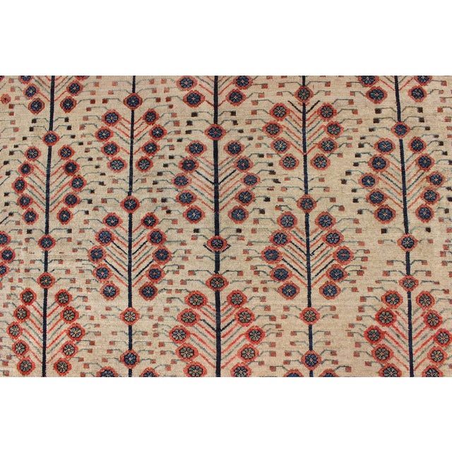 Antique Persian Serab Rug With Tree Design in Cream, Red, Blue and Brown Colors 8'7 X 12'3 For Sale - Image 4 of 8