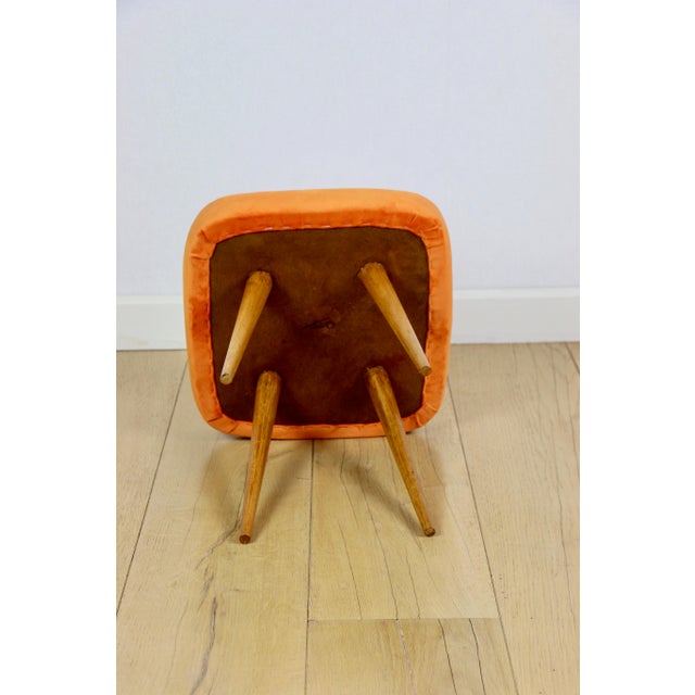 Vintage Orange Square Stool, PRL, 1970s For Sale - Image 6 of 9
