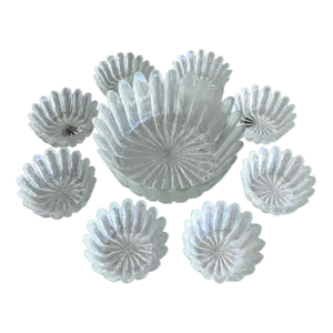 Circa 1970 Pilgrim Glass Handblown Textured “Ice” Petals Dessert Set - 9 Pieces