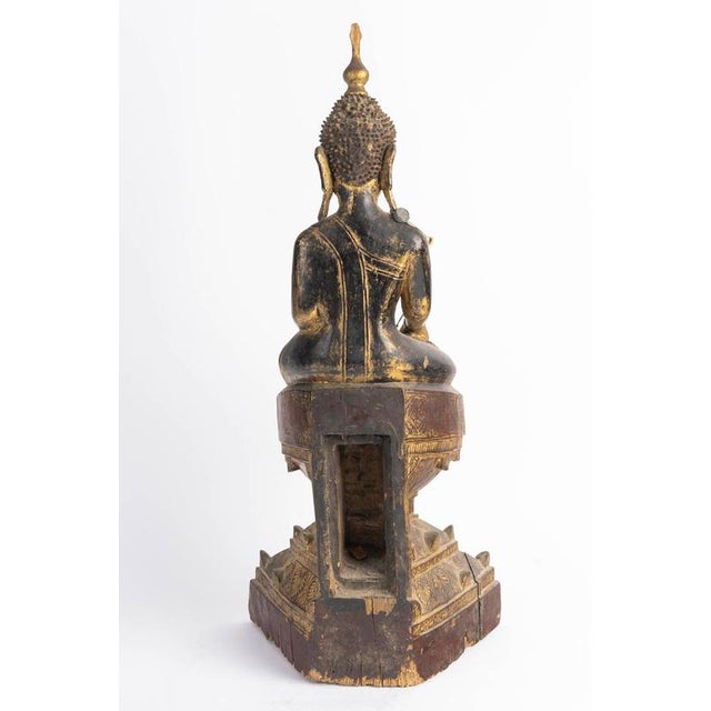 Antique Lacquered and Gilded Wooden Sculpture of Seated Buddha, 1800s For Sale - Image 5 of 11