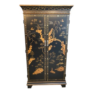 Hand Painted Chinese Armoire Wardrobe Media Cabinet For Sale