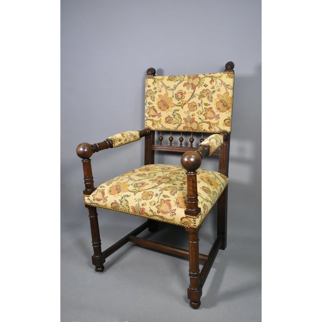 Antique French Transitional Renaissance Revival Upsholstered Armchair in Walnut, 1920s For Sale - Image 4 of 17
