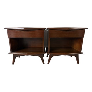 1940’s Art Deco Solid Mahogany Nightstands With Drawer & Open Shelf – A Pair For Sale