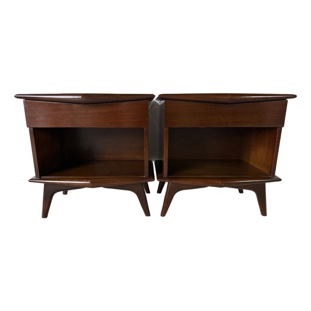 1940’s Art Deco Solid Mahogany Nightstands With Drawer & Open Shelf – A Pair For Sale