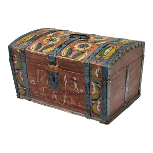 19th Century Swedish Painted Pine Marriage Trunk