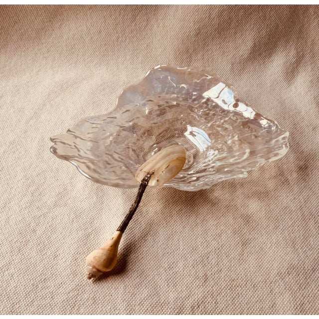 Mid 20th Century Crystal Oyster Shell Caviar Dish With Mother of Pearl & Whelk Shell Spoon For Sale - Image 14 of 18