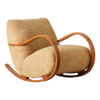 Swedish Rocking Chair in Sheepskin, 1950s For Sale