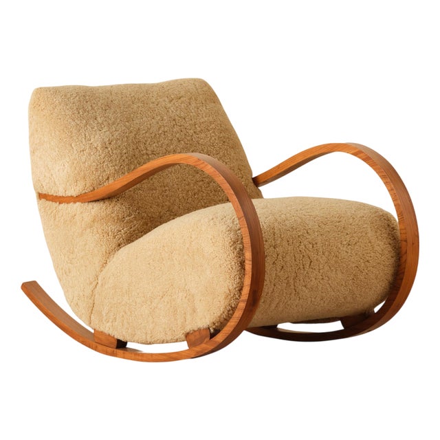 Swedish Rocking Chair in Sheepskin, 1950s For Sale