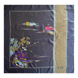 Valentino Black And Flower Silk Scarf