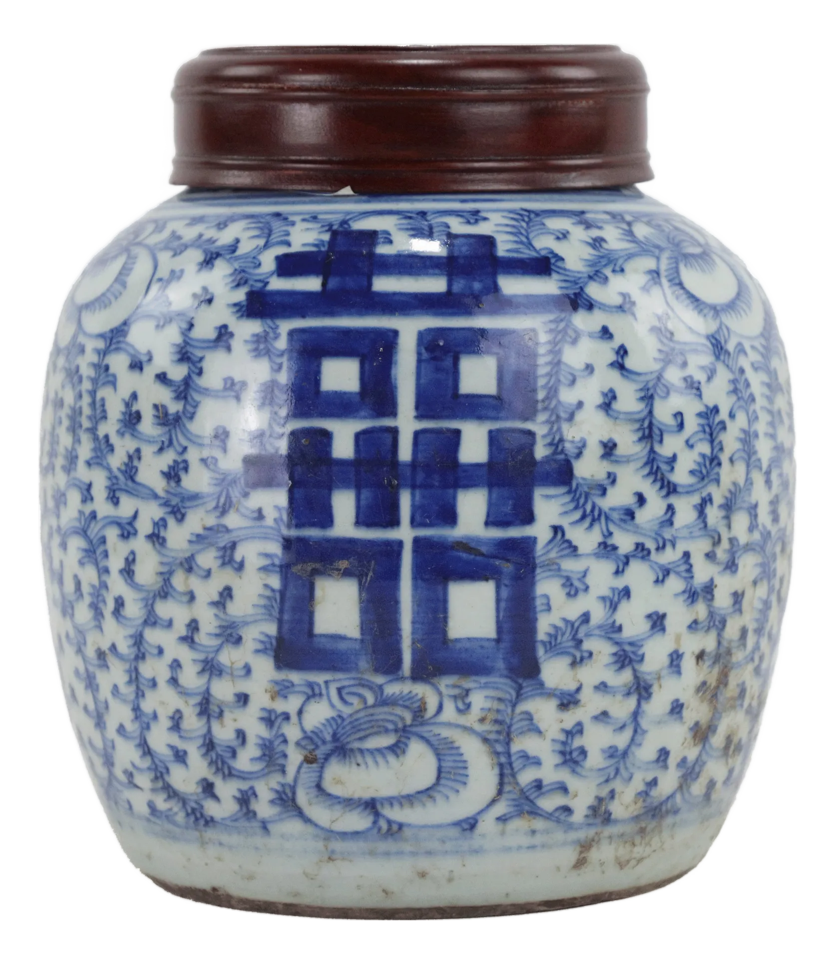 19th Century Chinese Blue & White Porcelain Ginger Jar With Double