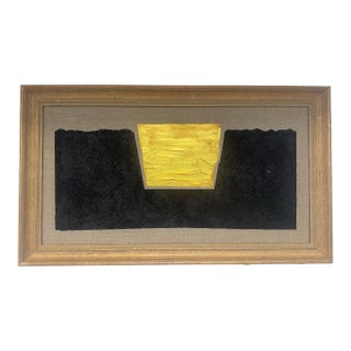 Gold and Carbon Painting on Spanish Linen Minimalist Painting, Framed "Exposed" For Sale
