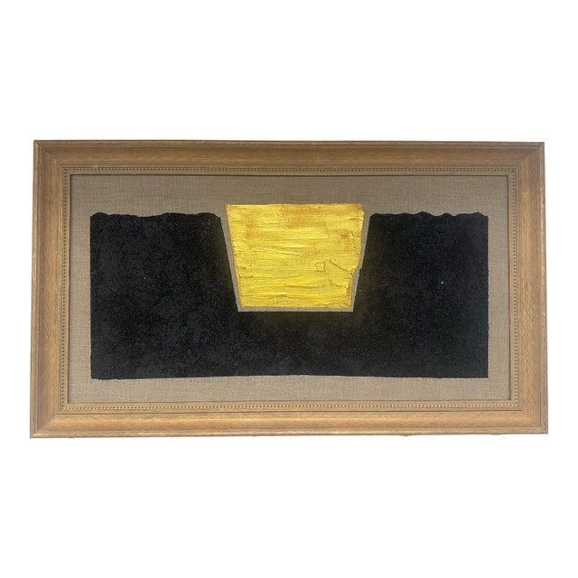 Gold and Carbon Painting on Spanish Linen Minimalist Painting, Framed "Exposed" For Sale