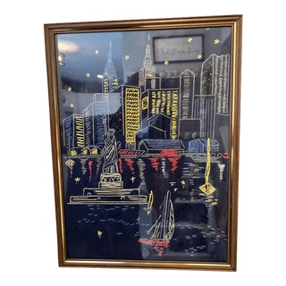 Vintage Fabric Sampler, Manhattan, Statue of Liberty & More For Sale