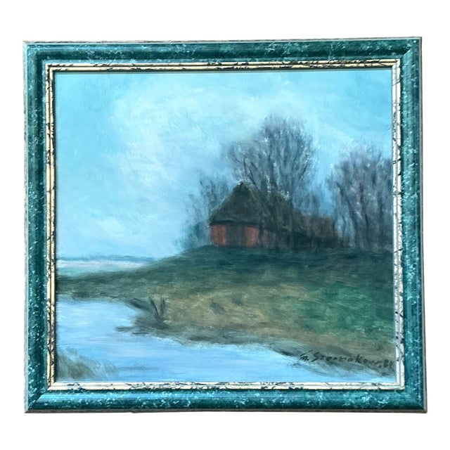 Vintage Boho Original Landscape Oil on Canvas For Sale