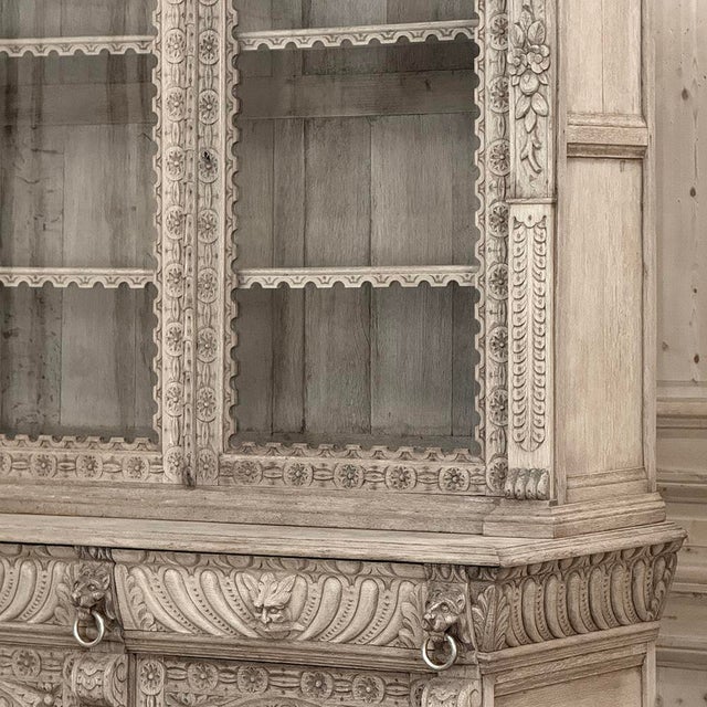 19th Century Belgian Hand-Carved Stripped Oak Bookcase For Sale - Image 10 of 18