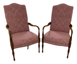 Late 20th Century Library Chairs in Pink Rose Damask by Sam Moore Furniture - A Pair