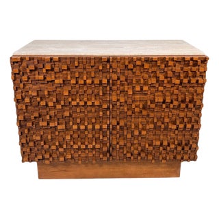 Italian Brutalist Sideboard with Travertine Top For Sale