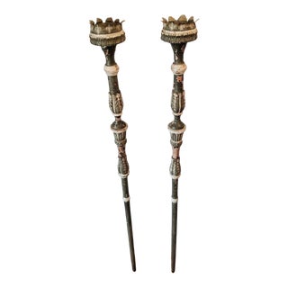 18th Century French Ecclesiastical Processional Candlestick Torch - a Pair For Sale