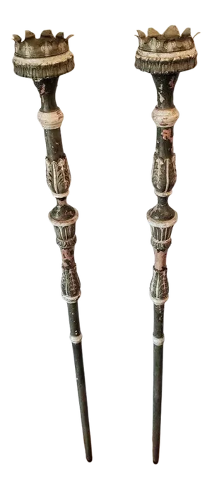 18th Century French Ecclesiastical Processional Candlestick Torch - a Pair