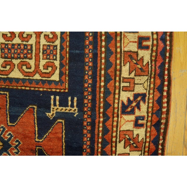 1900s Blue Navy Tribal Primitive Antique Caucasian Kazak Rug 4'4" X 6'6" Knotted Wool Carpet For Sale In New York - Image 6 of 6