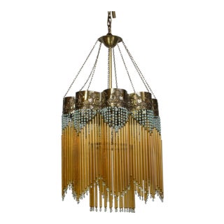 Art Nouveau Amber and Teal Straw Fringe Fixture For Sale