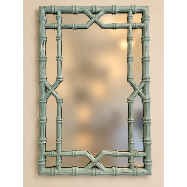 Mid 20th Century Vintage Mid-Century Faux Bamboo Fretwork Chinoserie Chippendale Style Wall Mirror For Sale - Image 5 of 6