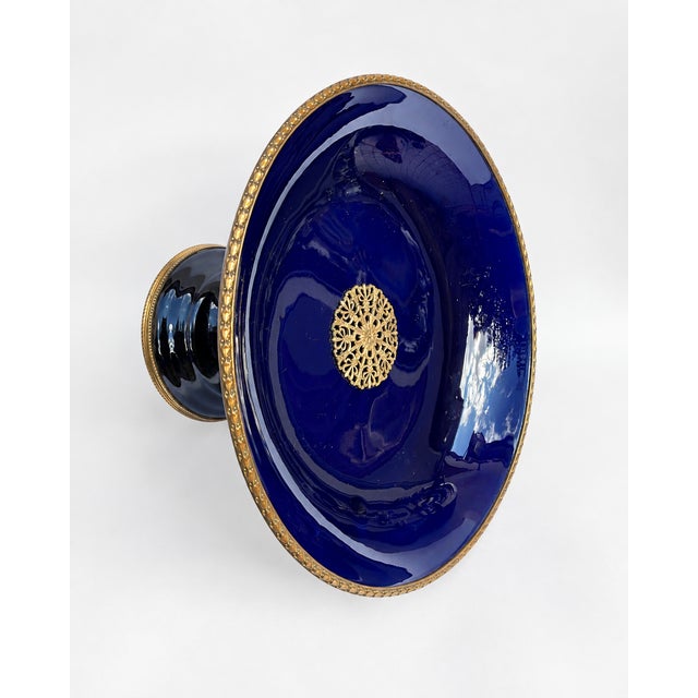 19th Century 19th Century Sèvres French Cobalt Blue Porcelain Tazza with Gilt Metal Mounts, 1890s For Sale - Image 5 of 11