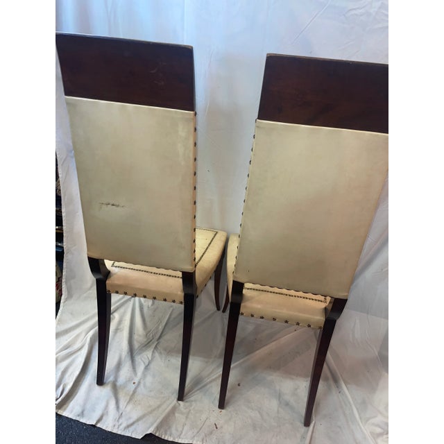 1930s Vintage Early American High-Back Mahogany Chairs With Star Nail Heads- a Pair For Sale - Image 4 of 9