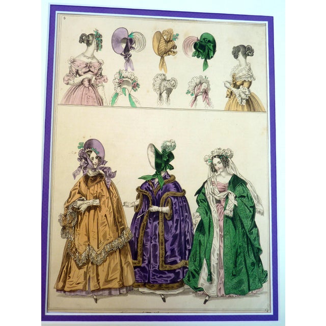 This exceptional curated set of six original 1837 hand-colored engravings from the esteemed British journal The Beau Monde...