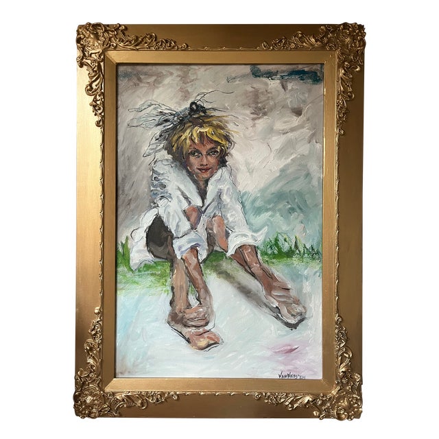 UnAware, Oil Painting, Framed, Portraits, by Van Ness For Sale