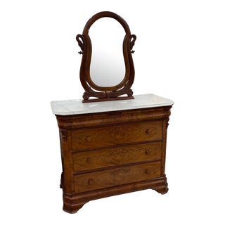 Flame Mahogany Rococo Revival Chest With Swan Mirror For Sale