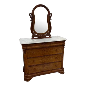 Flame Mahogany Rococo Revival Chest With Swan Mirror