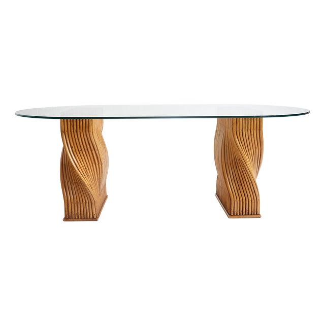 Glass and Bamboo Desk attributed to John and Elinor McGuire, USA, 1980s For Sale