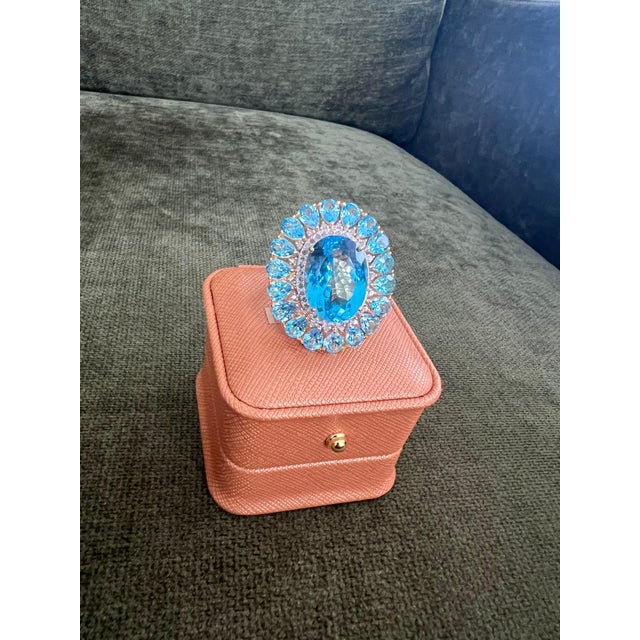 Bochic "Capri" Vintage Diamond & Oval Shape Blue Topaz & Set In 18K Gold & Silver For Sale - Image 17 of 18