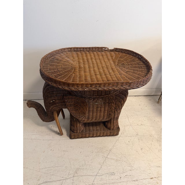 1960s Vintage Wicker Elephant Tray Table Natural Finish For Sale - Image 5 of 12
