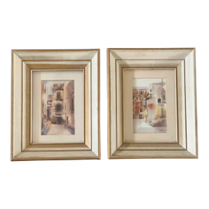 Vintage Pair of 1970’s Watercolors Street Scenes of Spain and Mexico