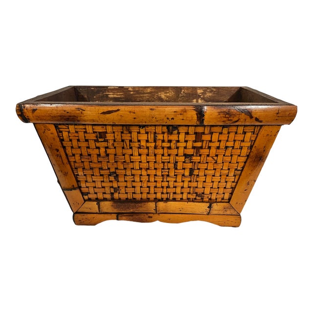 Vintage Burnt Bamboo Planter Decor For Sale
