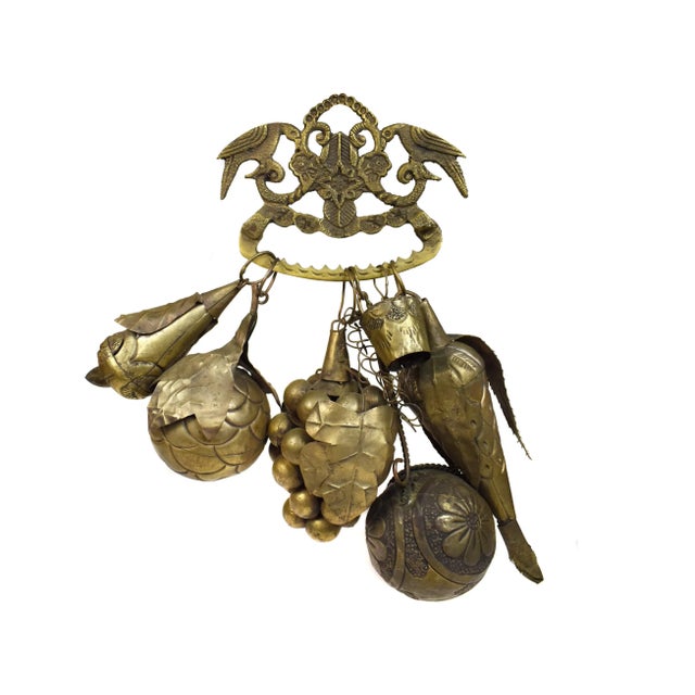 Antique Brass Fruits and Gourd Model Figurines Ornaments With Wall Hanging Rack Decor - 7 Pieces For Sale - Image 12 of 12
