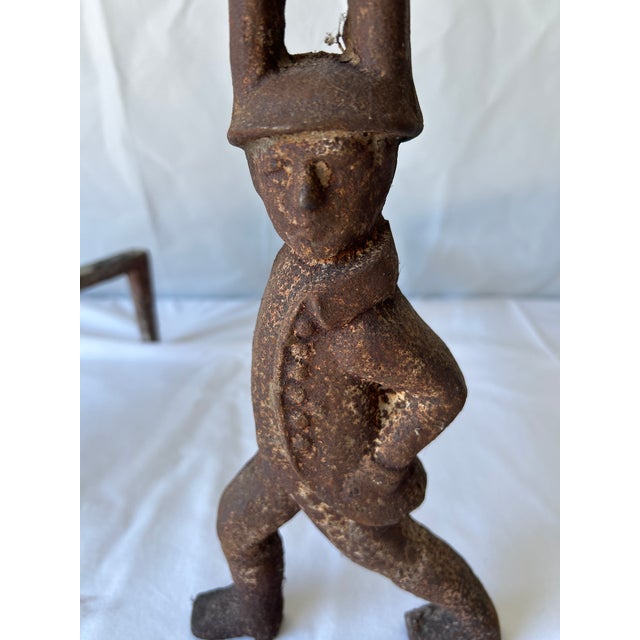 Metal Pair of Antique Cast Iron Figural Andirons With Standing Figures, 19th Century For Sale - Image 7 of 7