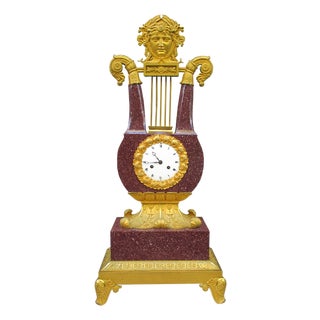 Early 19th Century Very Fine Charles X Imperial Porphyry Lyre Clock For Sale