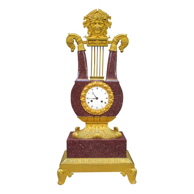Early 19th Century Very Fine Charles X Imperial Porphyry Lyre Clock For Sale