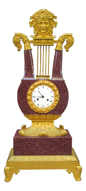 Early 19th Century Very Fine Charles X Imperial Porphyry Lyre Clock