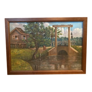 Mid 20th Century Florida Landscape Painting Attributed to Louise Kamp, Framed For Sale