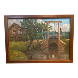 Mid 20th Century Florida Landscape Painting Attributed to Louise Kamp, Framed