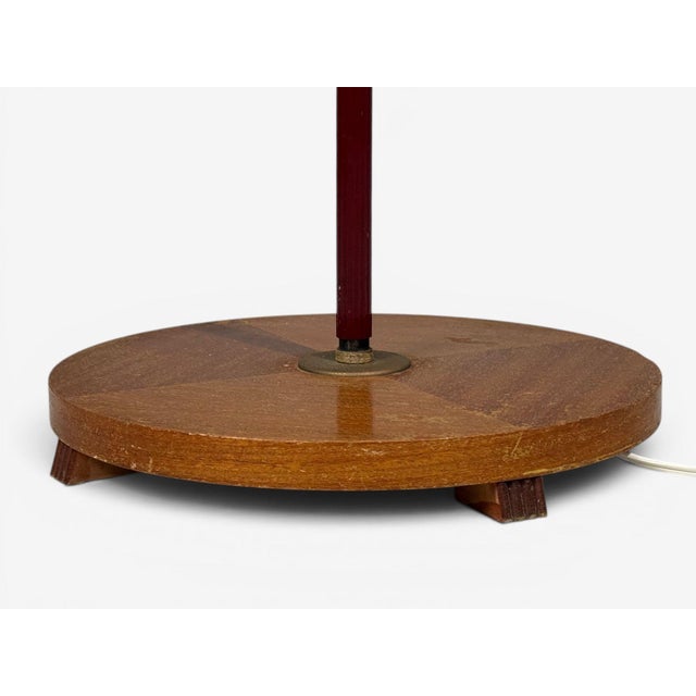 Brown Swedish Modern, Adjustable Floor Lamp, Wood, Brass, Red Lacquer, Sweden, 1940s For Sale - Image 8 of 12
